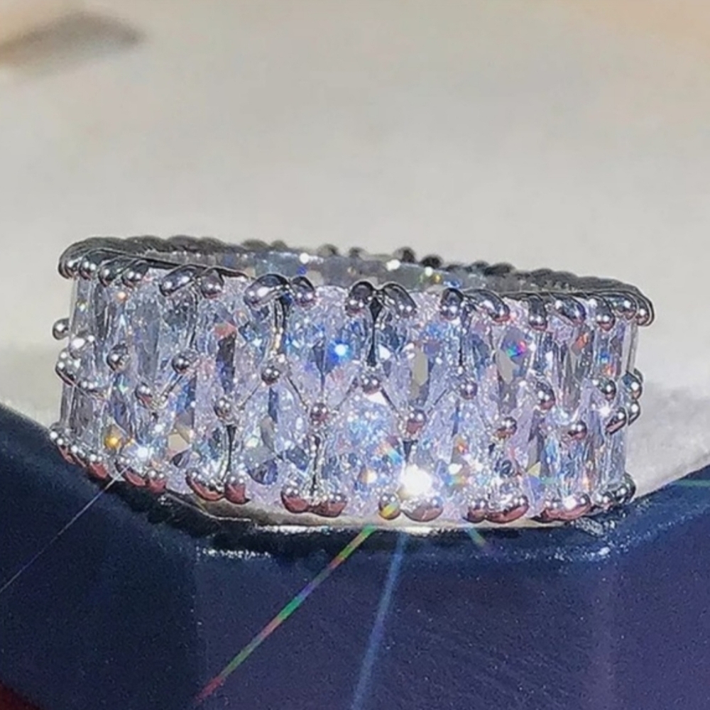 New Eternity White Diamond Band Sterling Ring